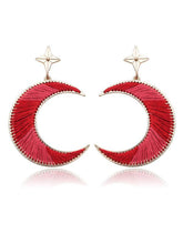 Split-color Crescent Knitting Earrings
